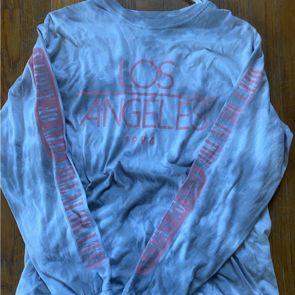 Mighty Fine Gray LA Tie-Dye Long Sleeve Tee with pink lettering
